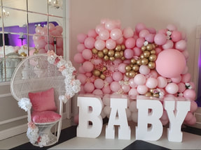 Baby shower decoration in london, Balloon wall and baby letter table 