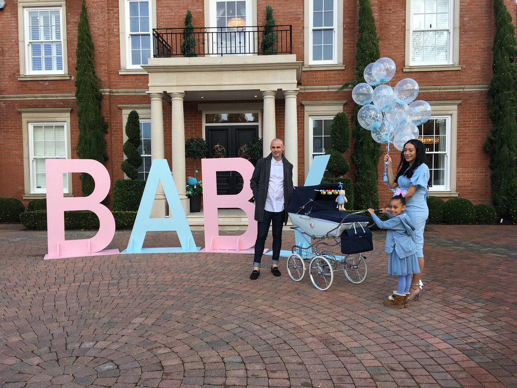 Baby shower decoration in london, 5ft baby letters, baby shower balloons and baby boxes