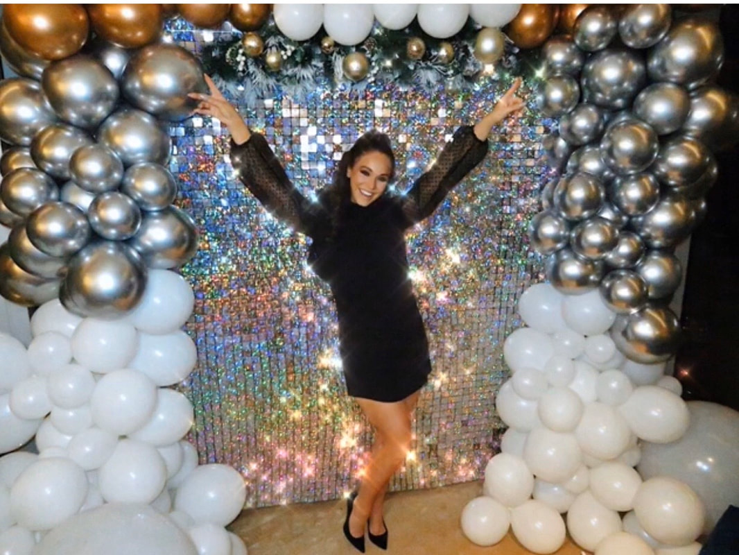 Silver sequin wall with organic balloon arch for Vicky Pattison's New Years Eve Party. 