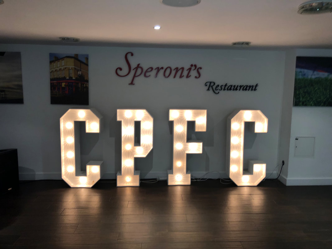 Crystal Palace Football Club Christmas Party. Company's initials in light up letters.