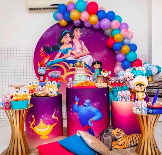 Alladin themed party, alladin backdrop with organic balloon arch 